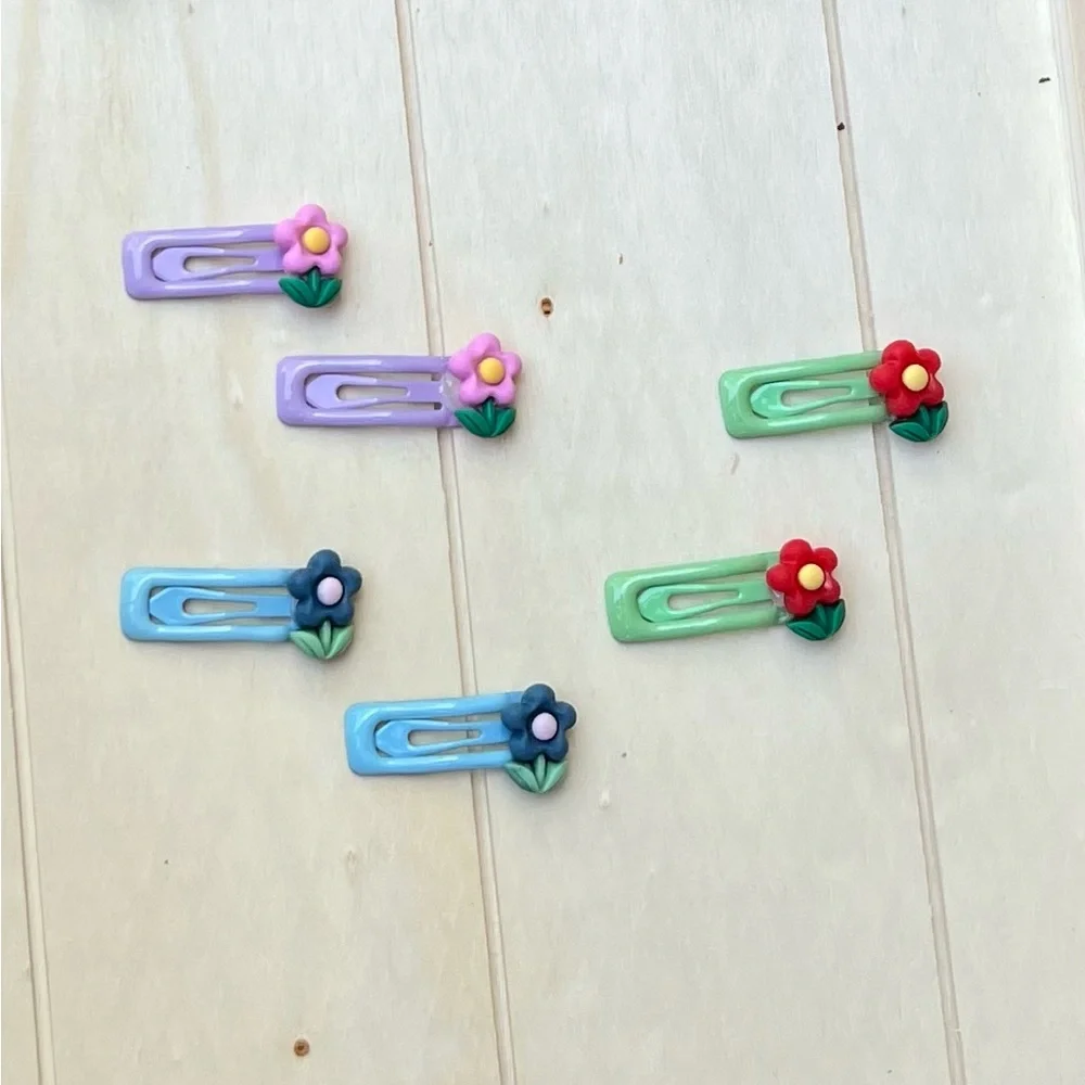 Colorful Flower Hair Clips Set of 3 pairs